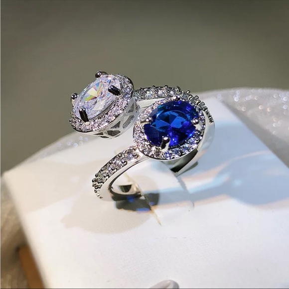 New 925 Silver Beautiful Sapphire Adjustable Ring - Picture 4 of 5